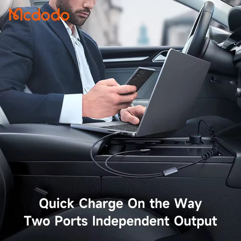 Mcdodo 120W Fast Car Charger with Led 4-in-1 PD PPS Travel Charger in Car Retractable Cables for iPhone Android