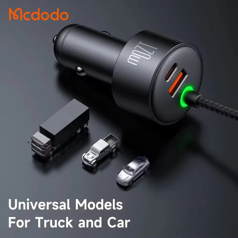 Mcdodo 120W Fast Car Charger with Led 4-in-1 PD PPS Travel Charger in Car Retractable Cables for iPhone Android