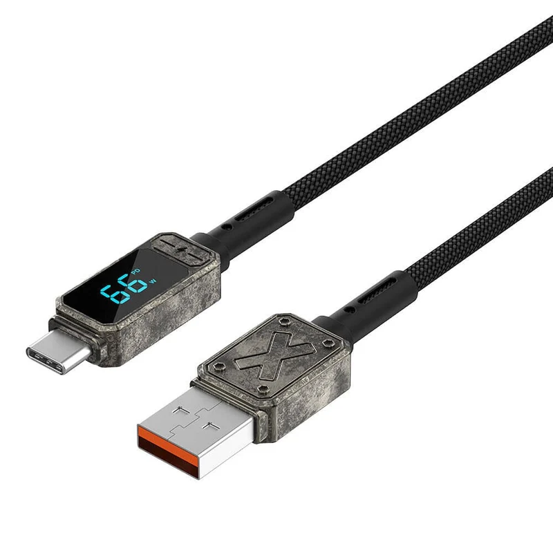 WiWU Wi-C038 Titan Series USB-A to Type-C 6A 66W LED Digital Display Charging and Data Cable 1.2M