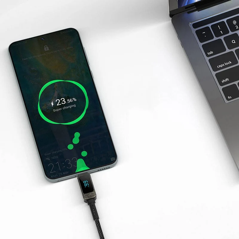 WiWU Wi-C038 Titan Series USB-A to Type-C 6A 66W LED Digital Display Charging and Data Cable 1.2M