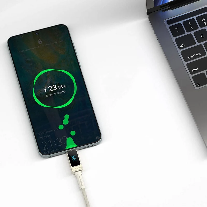WiWU Wi-C038 Titan Series USB-A to Type-C 6A 66W LED Digital Display Charging and Data Cable 1.2M