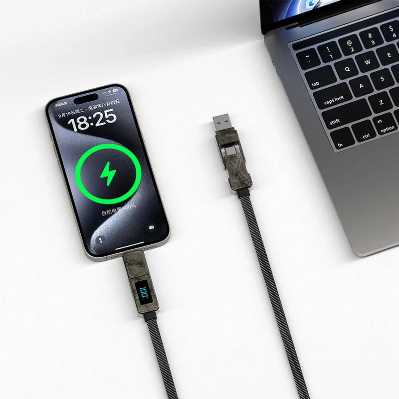 WiWU Wi-C039 Titan Series 4in1 A+C to C+L Charging and Data Cable with LED Digital Display 1.5M