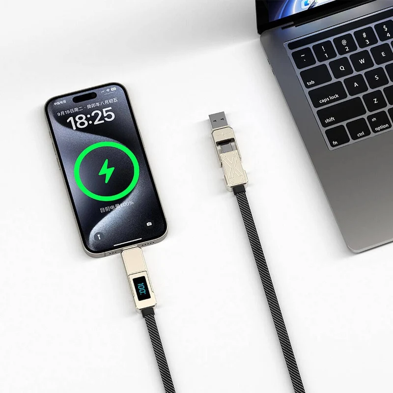WiWU Wi-C039 Titan Series 4in1 A+C to C+L Charging and Data Cable with LED Digital Display 1.5M