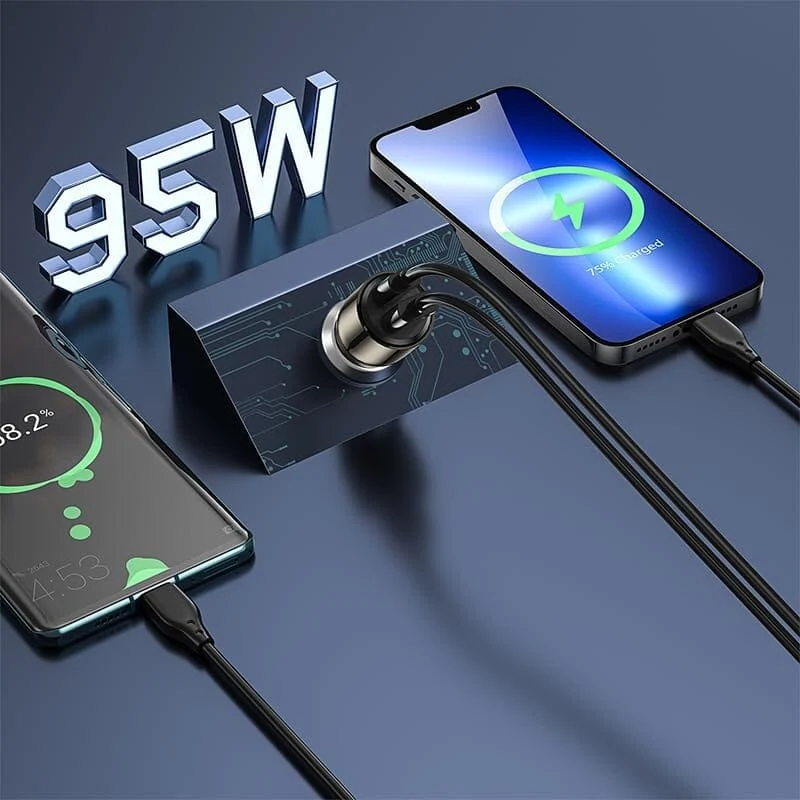 WiWU WI-QC012 95W PD+QC Kirsite Geek USB + Type-C Fast Car Charger