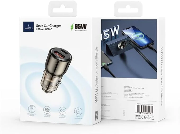 WiWU WI-QC012 95W PD+QC Kirsite Geek USB + Type-C Fast Car Charger