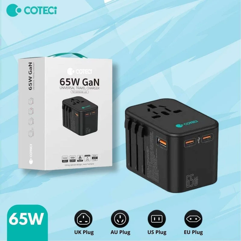 COTECi Travel adapter 65w GaN Universal charger