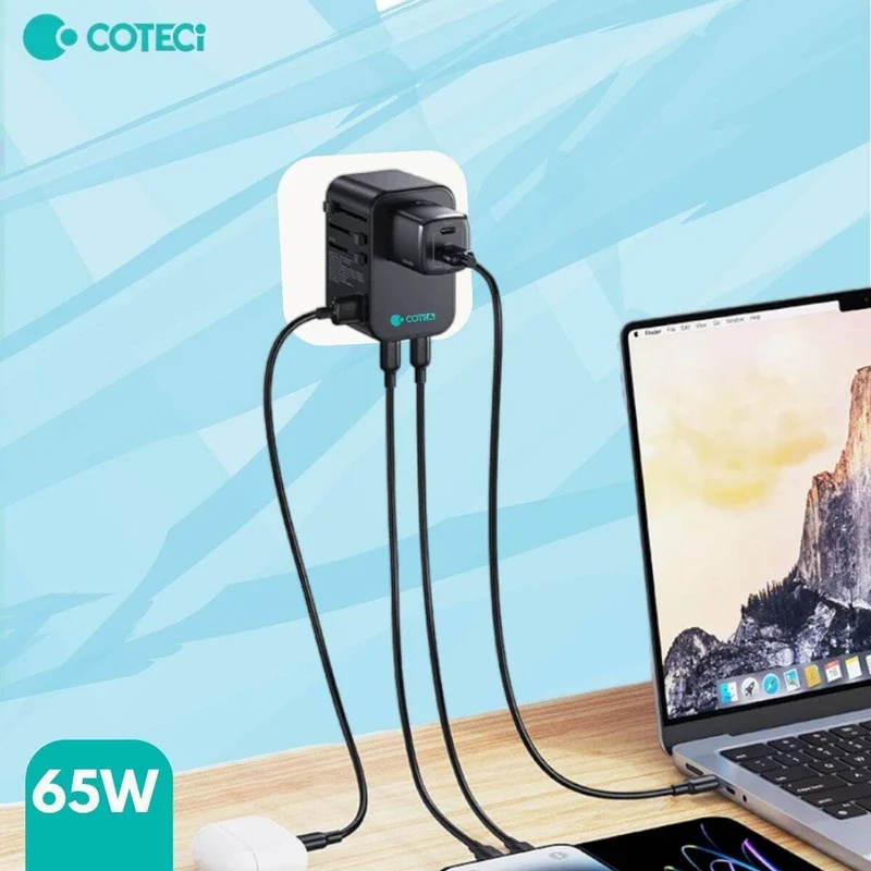 COTECi Travel adapter 65w GaN Universal charger