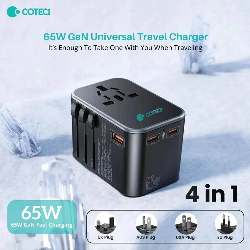 COTECi Travel adapter 65w GaN Universal charger