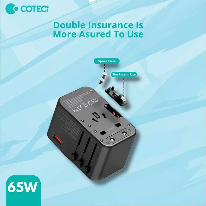 COTECi Travel adapter 65w GaN Universal charger