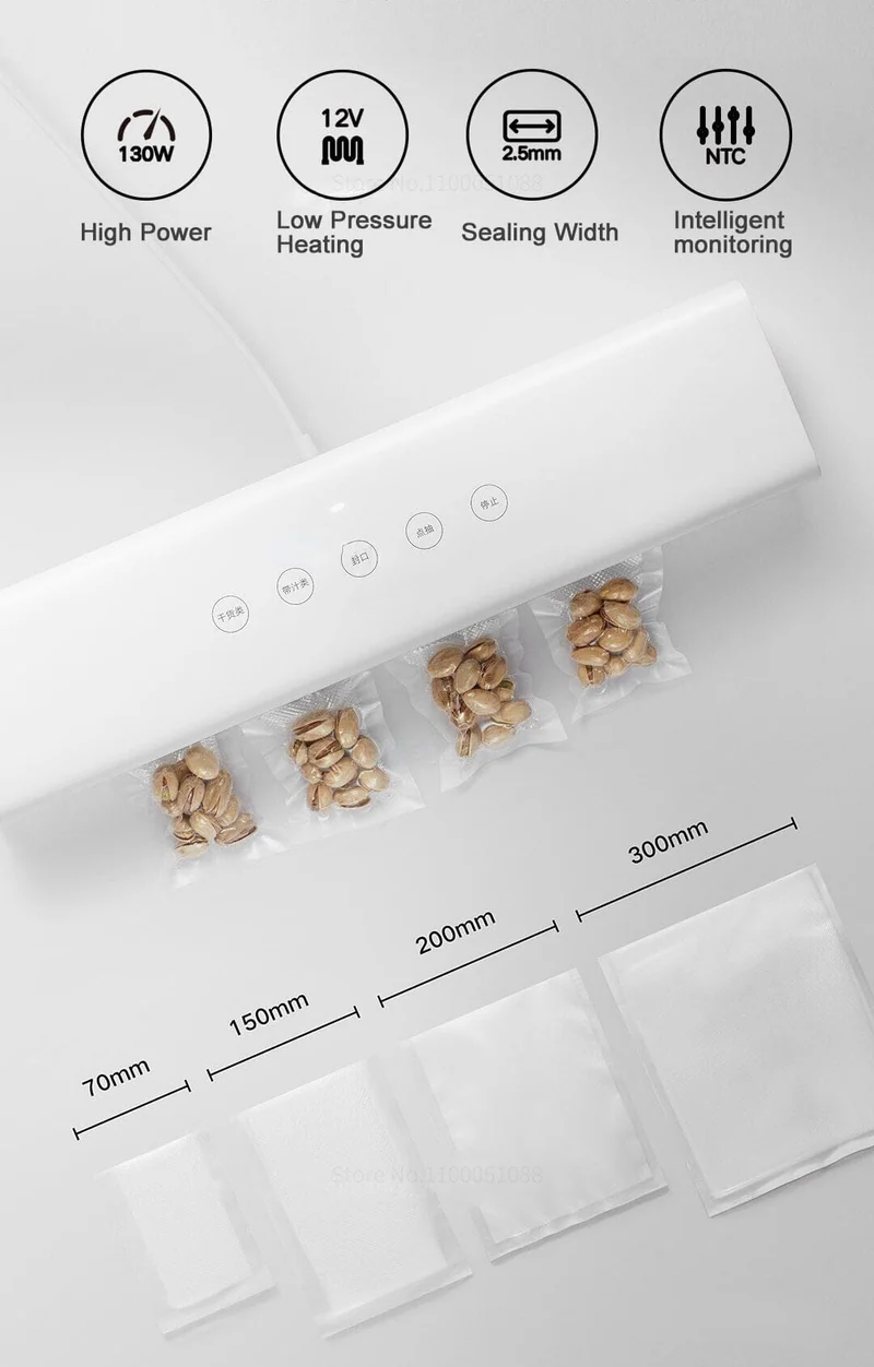 Xiaomi Mijia Vacuum Egger Machine 220v 70kpa Plastic Bag Pump Compression Kitchen Household Food Vacuum Packaging Sealing Machine