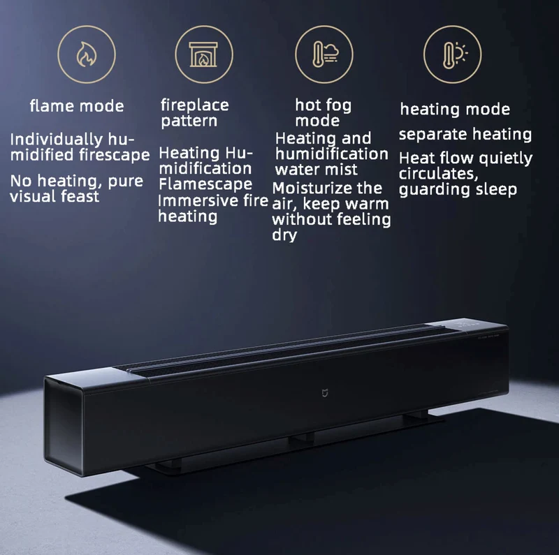 Xiaomi Mijia Graphene Baseboard Electric Heater Simulation Flame Version Fireplace Flame Design Visual Somatosensory Dual Heating