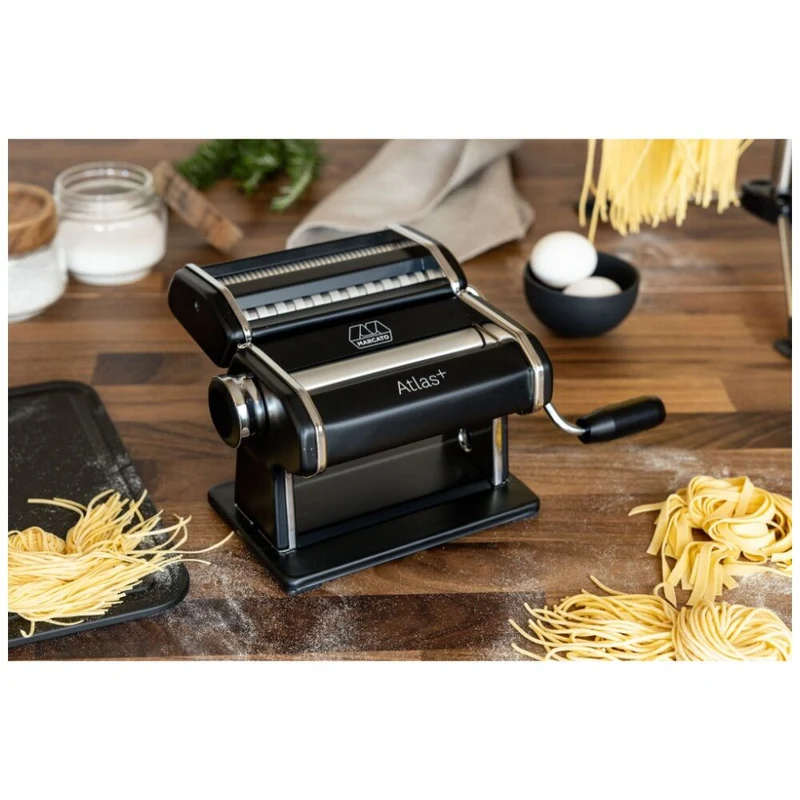 Marcato Atlas Plus Pasta Machine Stainless Steel with 4 Shape Settings (Black)