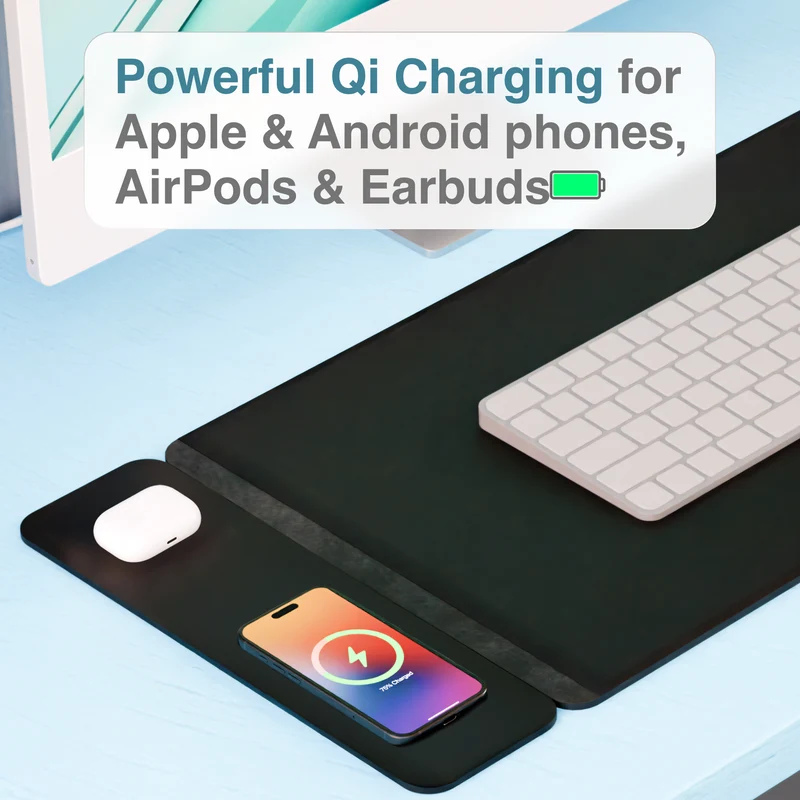Laser Wireless Charging Desk Mat (Black)