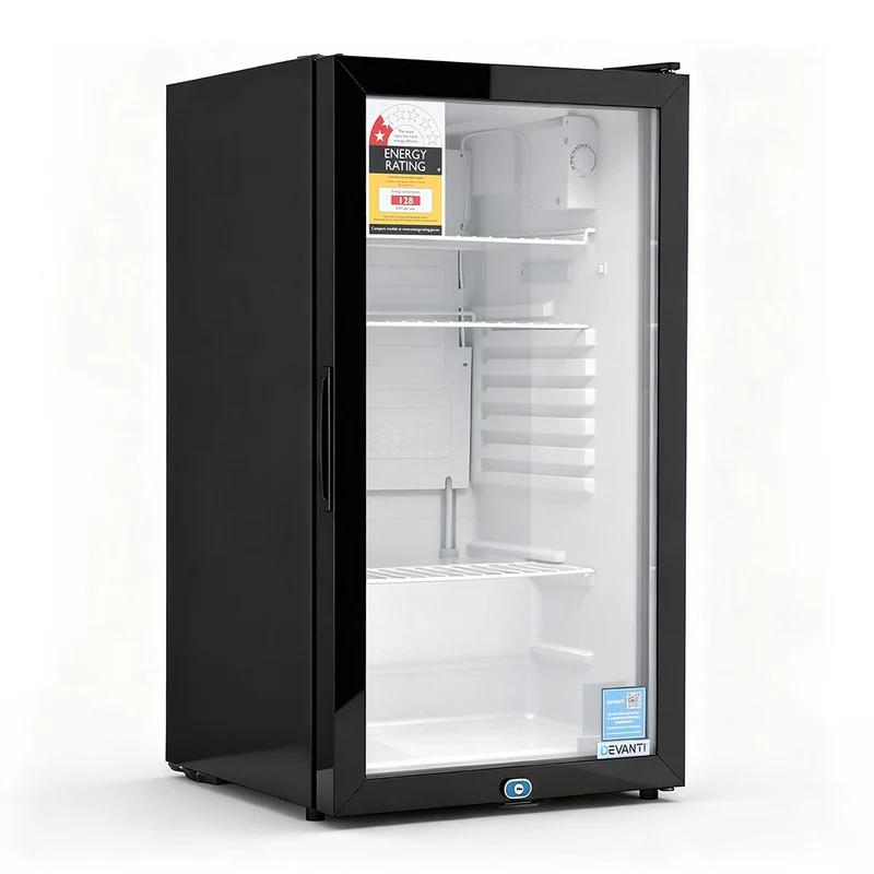 Devanti 78L Bar Fridge Glass Door Mini Fridge Countertop Cooler Black