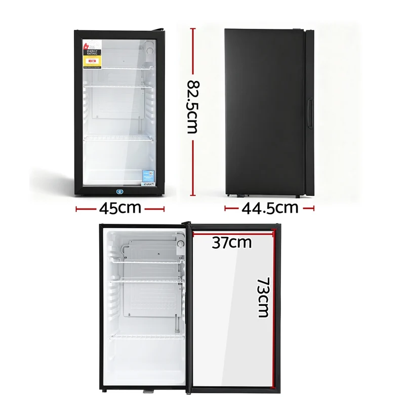 Devanti 78L Bar Fridge Glass Door Mini Fridge Countertop Cooler Black