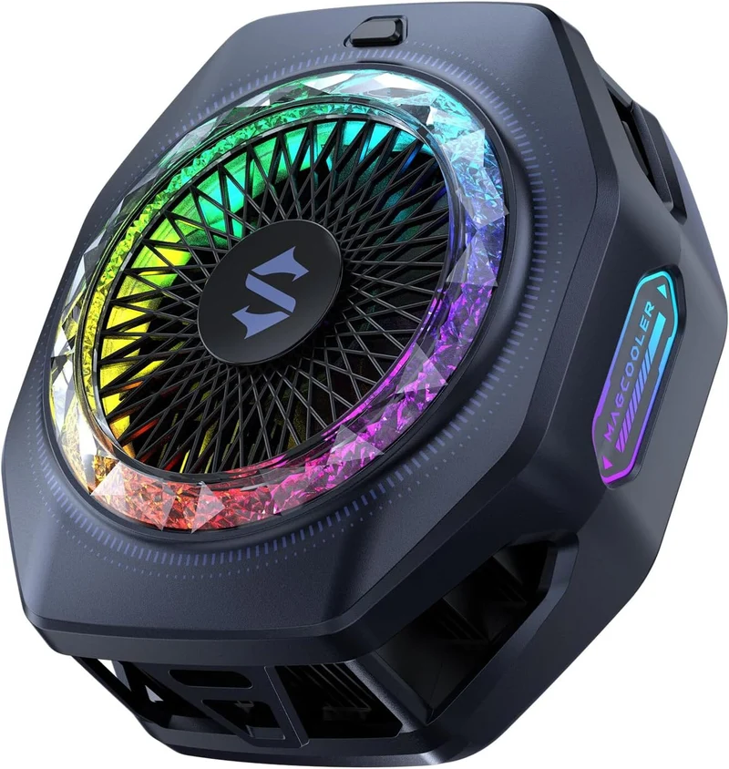 Black Shark Magnetic Phone Cooler 5 Pro 18 Addressable RGB LEDs Detachable Grip APP-Controlled Thermostatic Cooling Fan for iPhone MagSafe/Android/iPad Gaming/Streaming/Photography