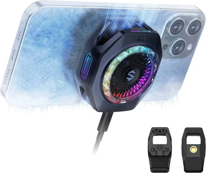 Black Shark Magnetic Phone Cooler 5 Pro 18 Addressable RGB LEDs Detachable Grip APP-Controlled Thermostatic Cooling Fan for iPhone MagSafe/Android/iPad Gaming/Streaming/Photography