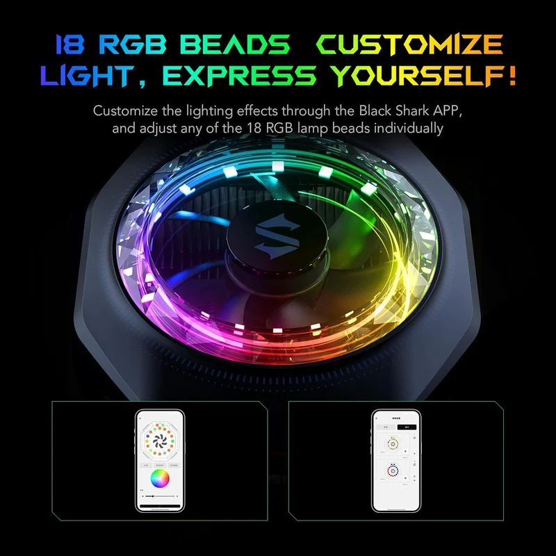 Black Shark Magnetic Phone Cooler 5 Pro 18 Addressable RGB LEDs Detachable Grip APP-Controlled Thermostatic Cooling Fan for iPhone MagSafe/Android/iPad Gaming/Streaming/Photography
