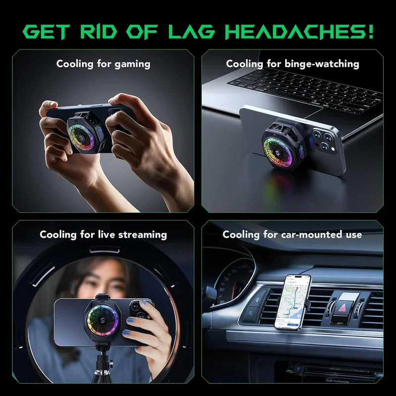 Black Shark Magnetic Phone Cooler 5 Pro 18 Addressable RGB LEDs Detachable Grip APP-Controlled Thermostatic Cooling Fan for iPhone MagSafe/Android/iPad Gaming/Streaming/Photography