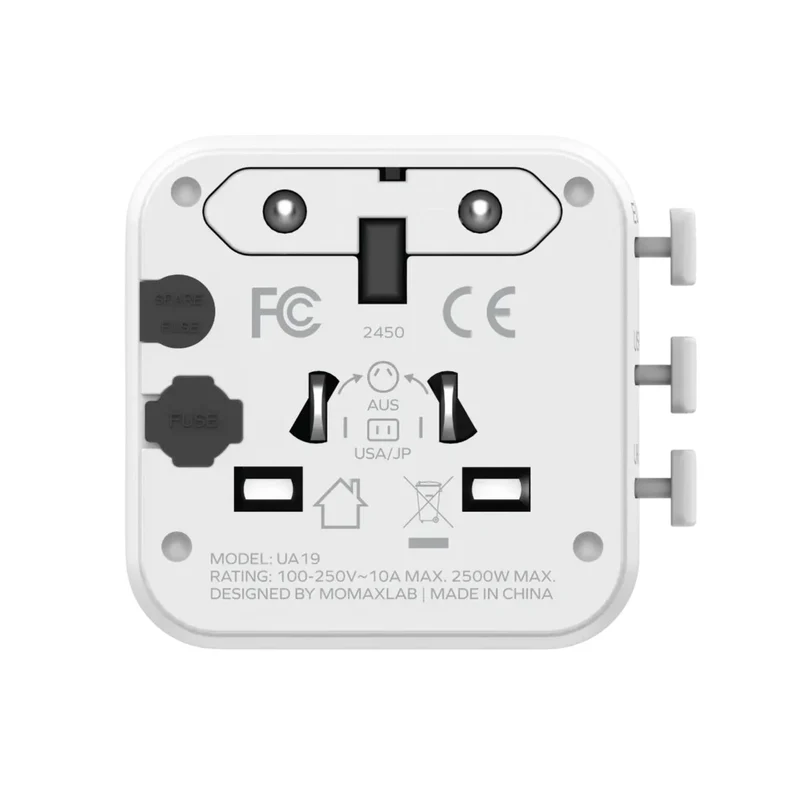 Momax 1-World Universal Travel Charger with Dual AC 100-250V 10A MAX 2500W MAX