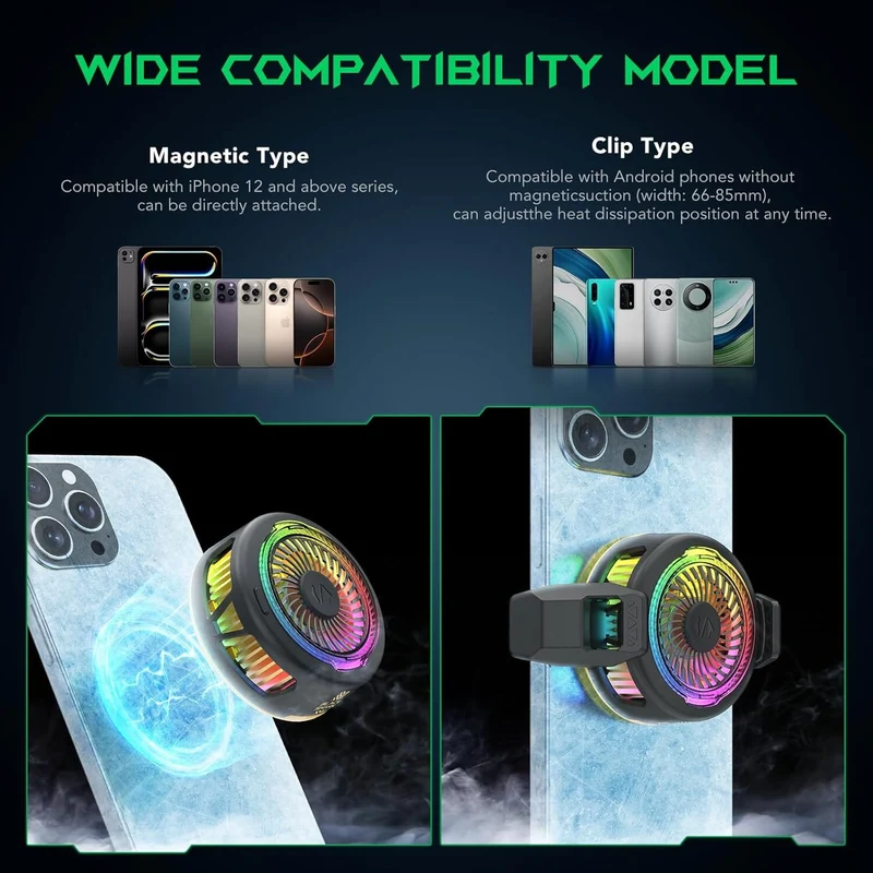Black Shark RGB FunCooler 5 Magnetic Cell Phone Cooler for iPhone Magnetic Series/Android/Tablet/iPad