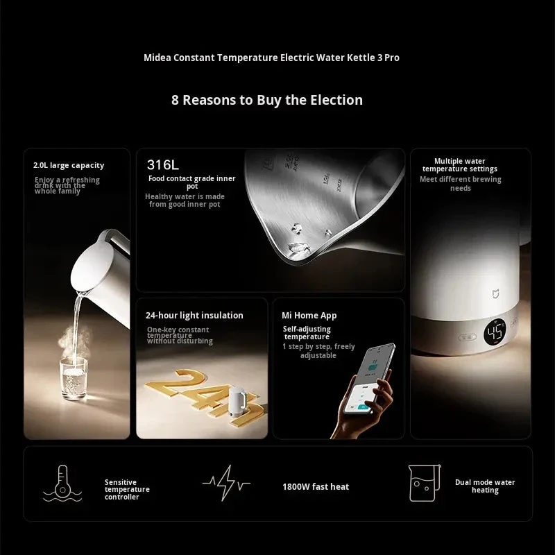 Xiaomi Mijia Kettle 3 Pro Constant Temperature, 2L Smart Electric Water Kettle Constant Temperature MJJYSH03YM