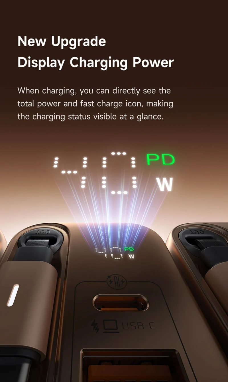 Mcdodo 427 FreeGo 40W with 65cm Retractable Cable GaN Charger (USB-C+USB+Type C Cable) PD3.0 PPS QC4.0 Quick Travel Charger