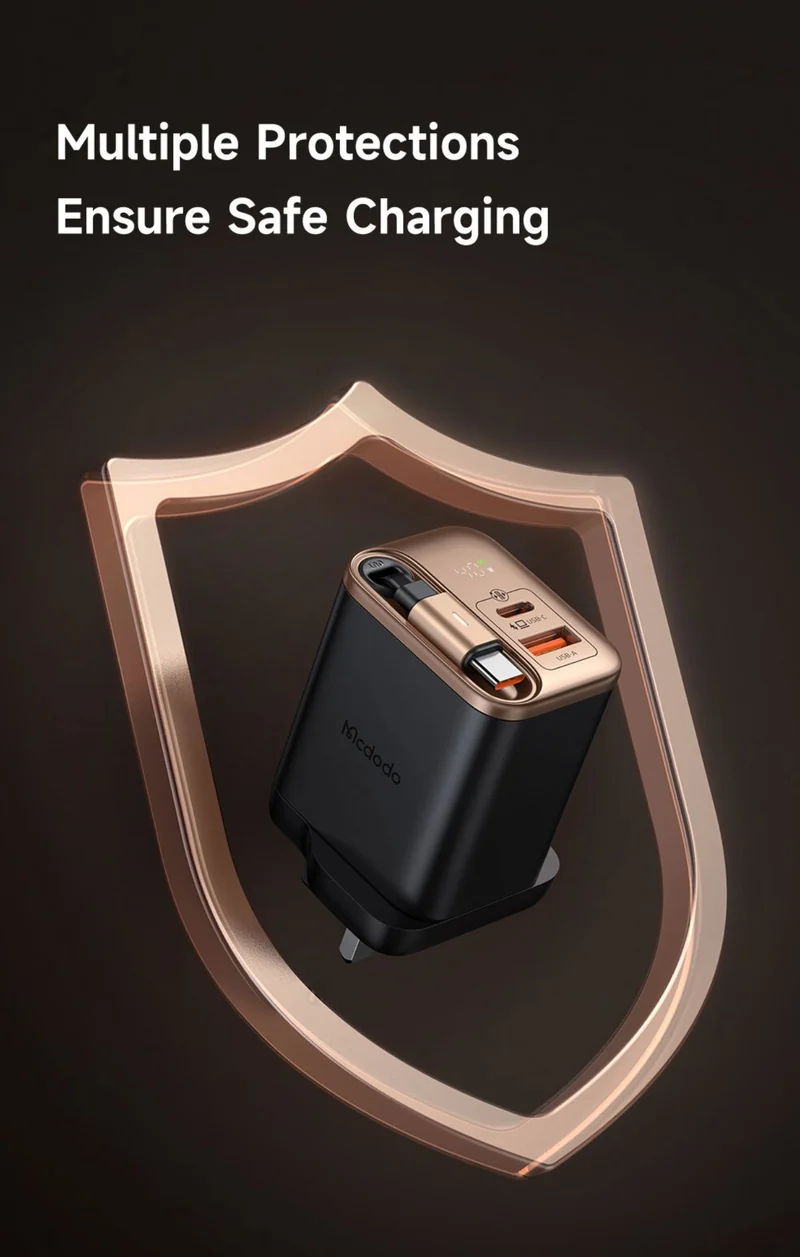Mcdodo 427 FreeGo 40W with 65cm Retractable Cable GaN Charger (USB-C+USB+Type C Cable) PD3.0 PPS QC4.0 Quick Travel Charger