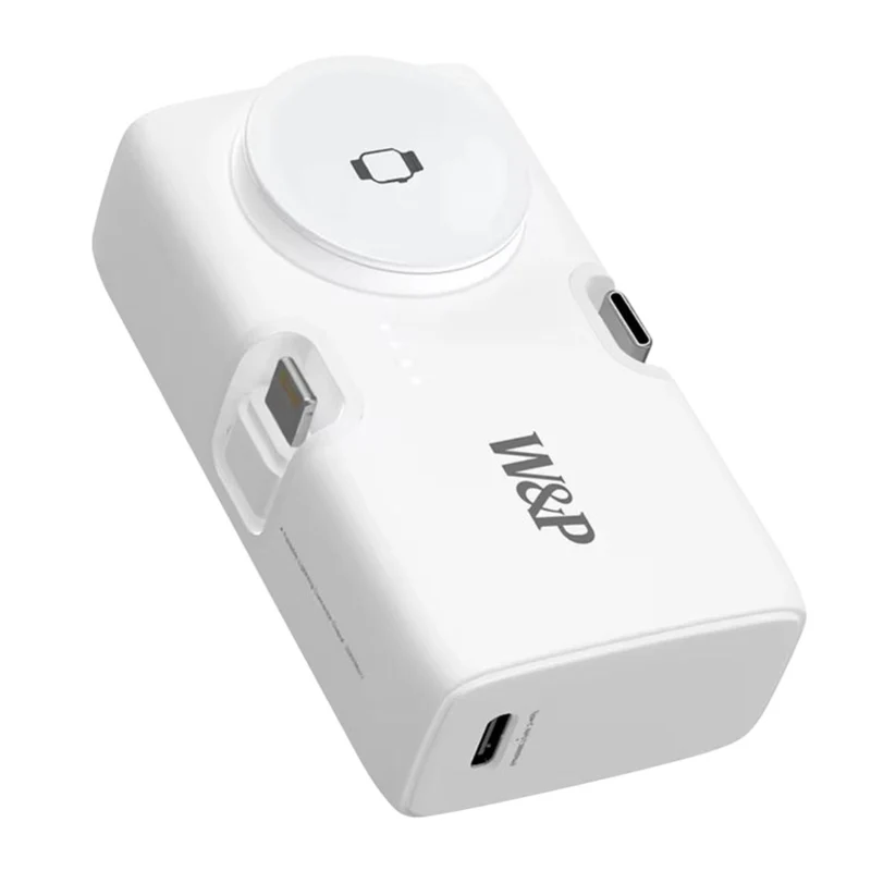 W&P Portable Mini Capsule 5000mAh Power Bank With Plug 2 in 1 Quick Charger Built-in Ports