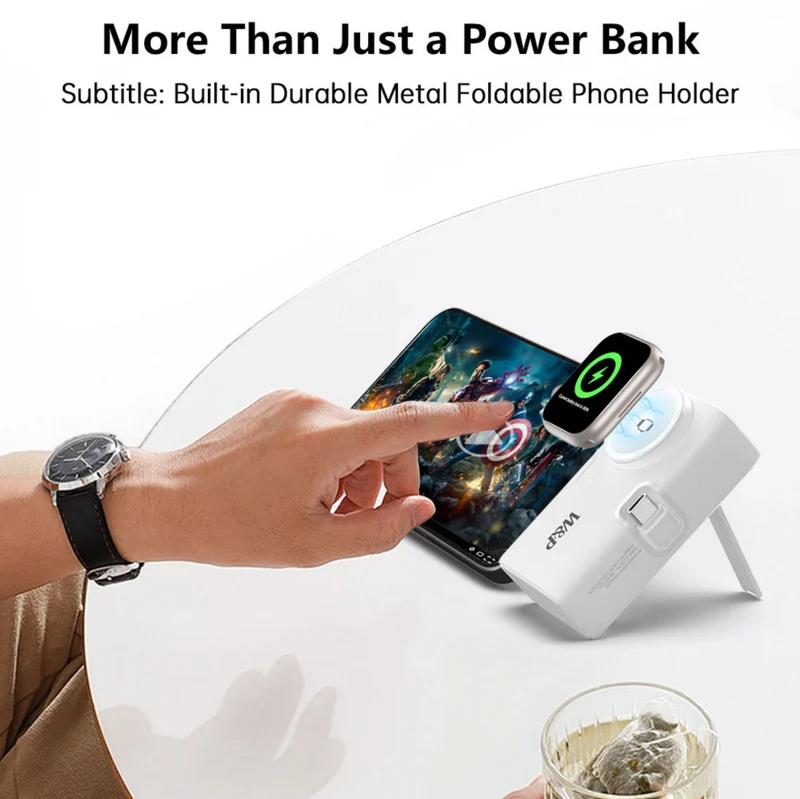 W&P Portable Mini Capsule 5000mAh Power Bank With Plug 2 in 1 Quick Charger Built-in Ports