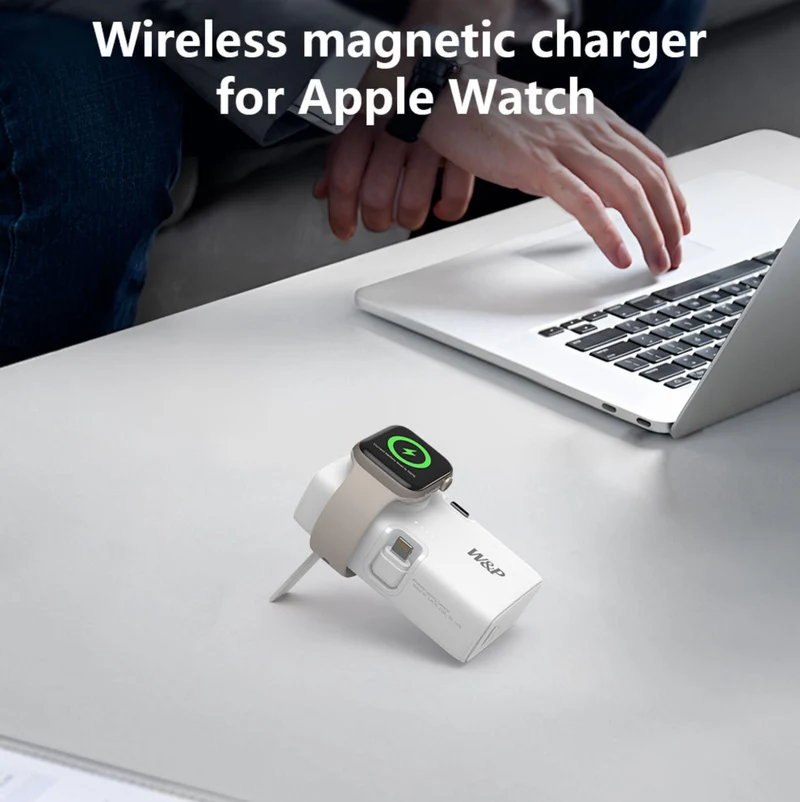 W&P Portable Mini Capsule 5000mAh Power Bank With Plug 2 in 1 Quick Charger Built-in Ports