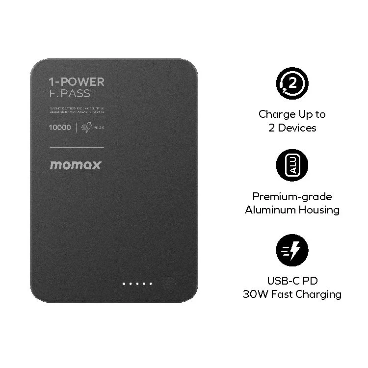 Momax 1-Power Bank F.Pass⁺ Battery Pack with Built-in Cable and Magnetic Attachment