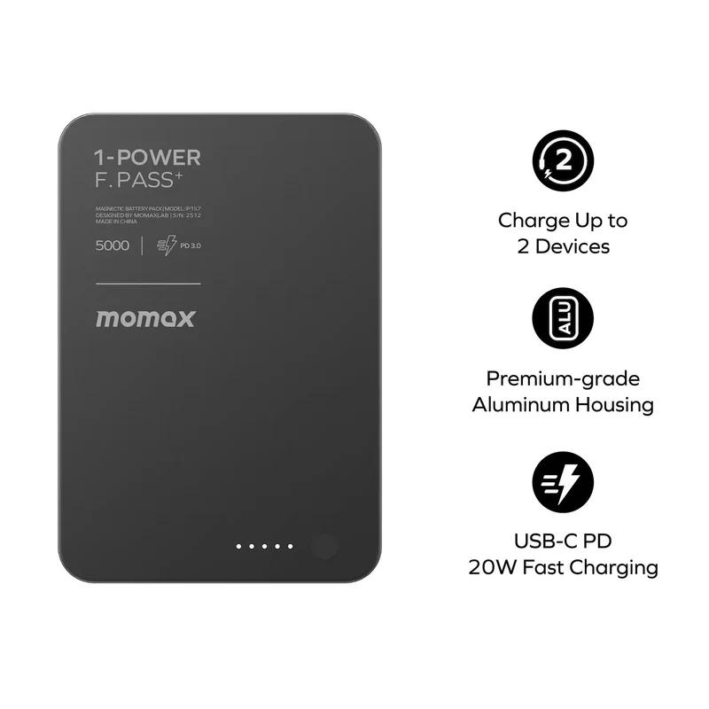 Momax 1-Power Bank F.Pass⁺ Battery Pack with Built-in Cable and Magnetic Attachment