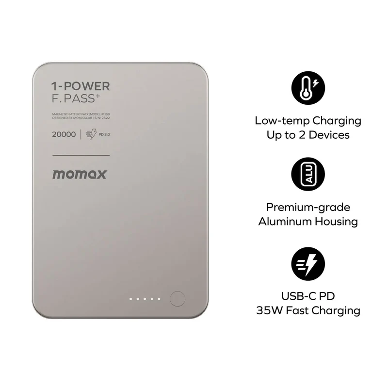 Momax 1-Power Bank F.Pass⁺ Battery Pack with Built-in Cable and Magnetic Attachment