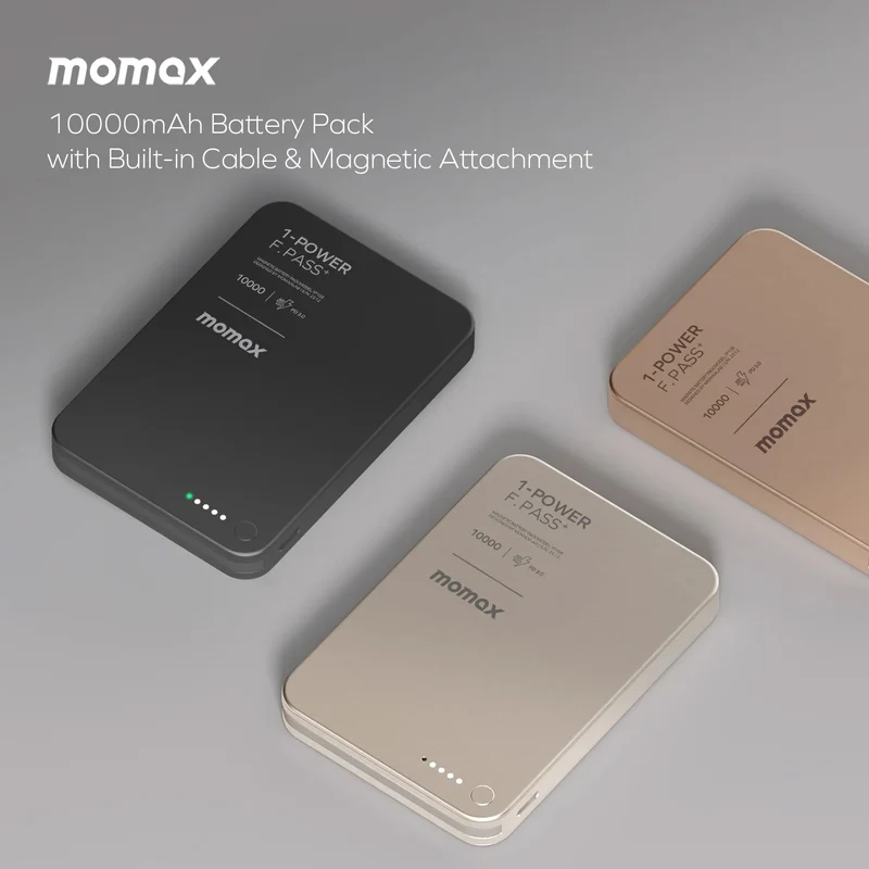 Momax 1-Power Bank F.Pass⁺ Battery Pack with Built-in Cable and Magnetic Attachment