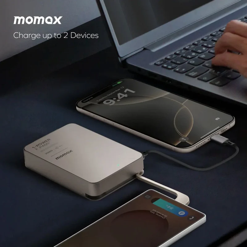 Momax 1-Power Bank F.Pass⁺ Battery Pack with Built-in Cable and Magnetic Attachment