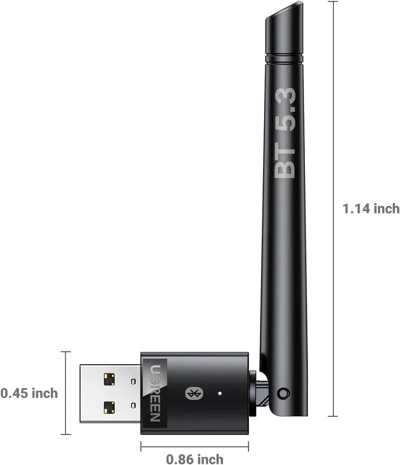 UGREEN Long Range Bluetooth 5.3 Adapter for PC, USB Bluetooth Dongle, Wireless Bluetooth Transmitter Receiver for Bluetooth Mouse Keyboard Headphones Speakers for Win11/10/8.1 (Plug & Play)