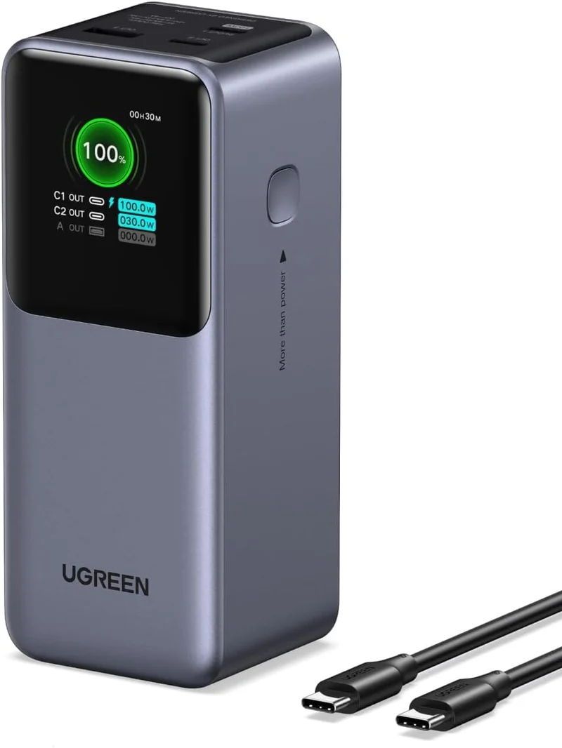 UGREEN Nexode Power Bank 20000mAh 165W with Built-in USB C Cable Laptop Travel Portable Charger, 100W Input, Fast Charging for MacBook Pro/Air/iPhone 16/iPad Pro/Galaxy S25 Ultra/Dell/HP and More