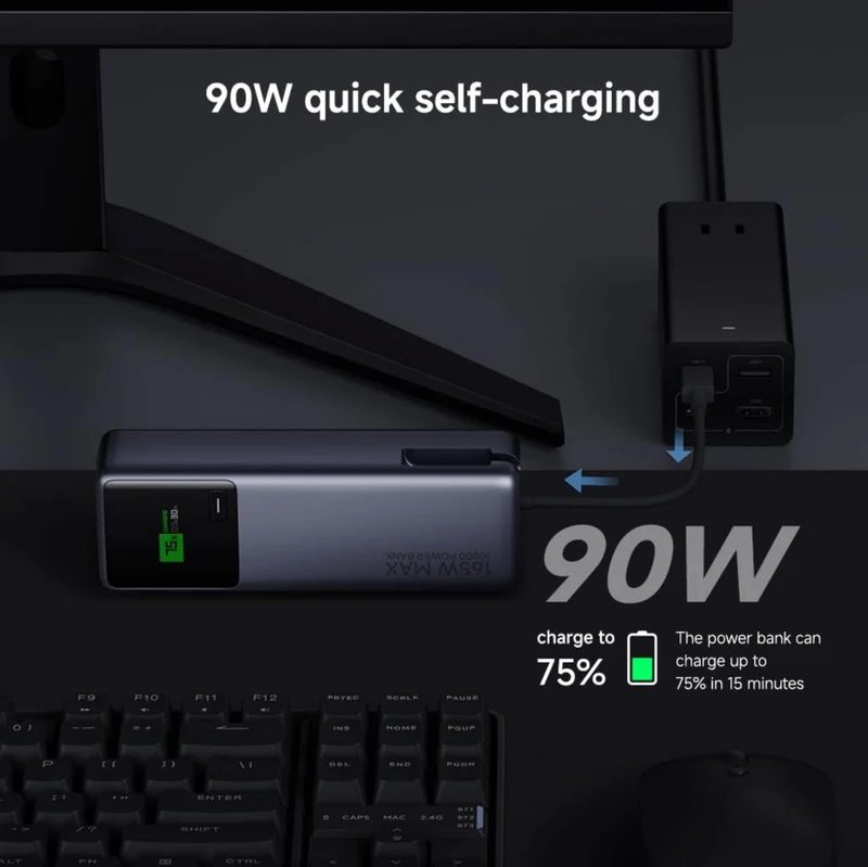 Xiaomi 165W Power Bank 10000mAh - Built-in USB-C Cable, 165W Dual Port, 120W Fast Charging, 90W Self Charging, Lithium-Ion Battery, Aircraft Safe, Compact Design with Colour Display