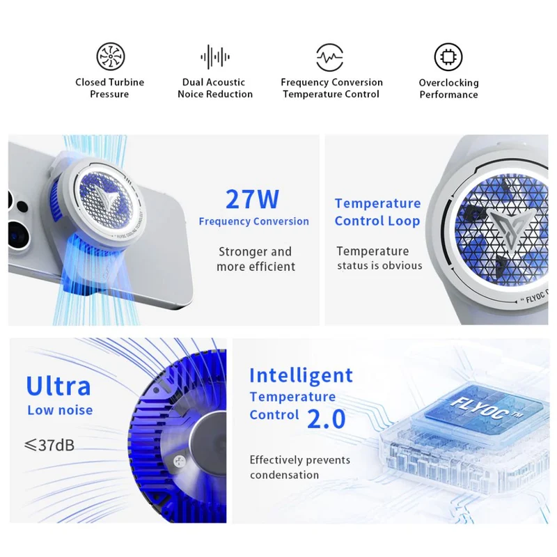 Flydigi B7 Back Clamp Cooler - Intelligent Temperature Control 2.0 Universal Cellphone Silent Cooler Fan