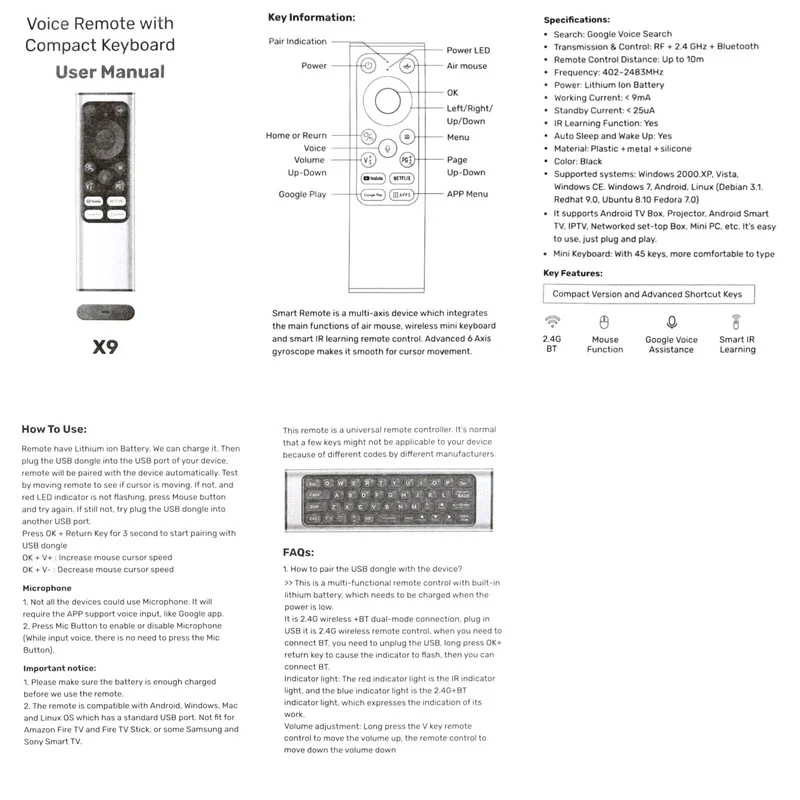 X9 air Mouse Remote Control with Keyboard Aluminium Alloy Shell Voice Assistant air Mouse with 2.4G Wireless Receiver