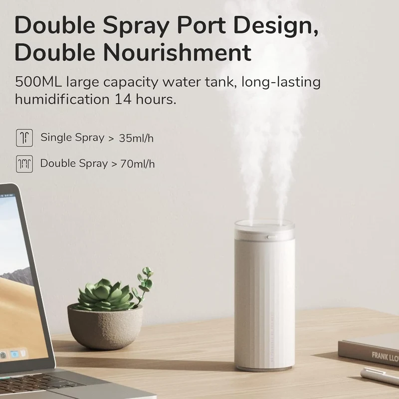 JISULIFE Humidifier, 4000 mAh Portable Mini Humidifier, Personal Desktop Humidifier for Bedroom, Quiet, Automatic Shut-Off, Dual Mist Connections for Baby Travel, Car White