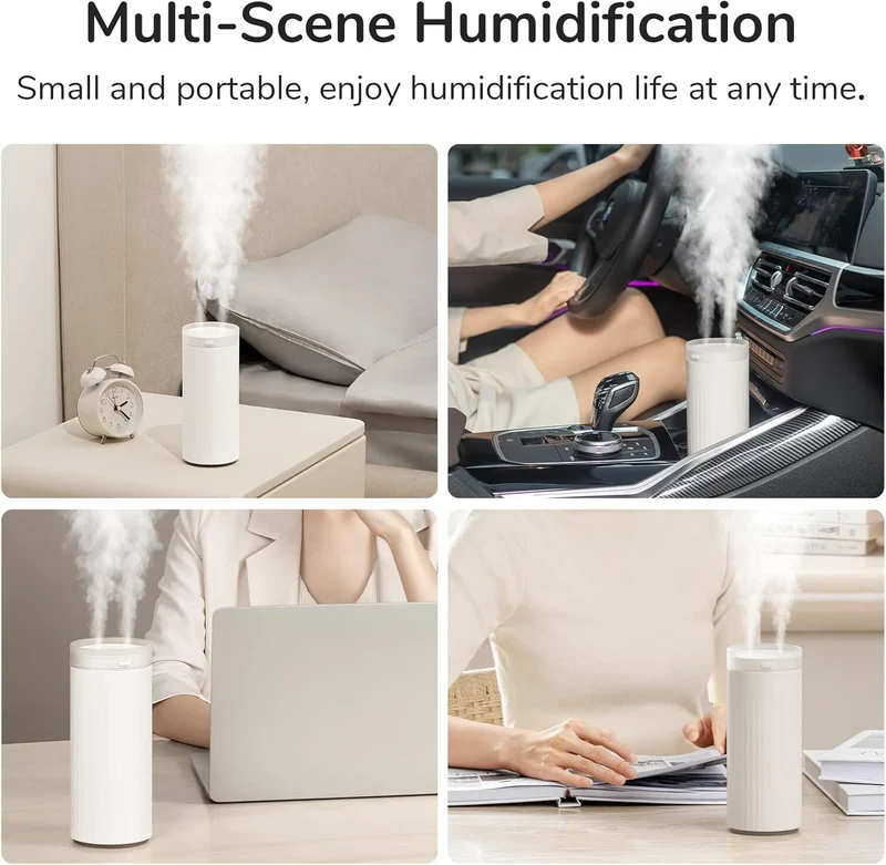 JISULIFE Humidifier, 4000 mAh Portable Mini Humidifier, Personal Desktop Humidifier for Bedroom, Quiet, Automatic Shut-Off, Dual Mist Connections for Baby Travel, Car White