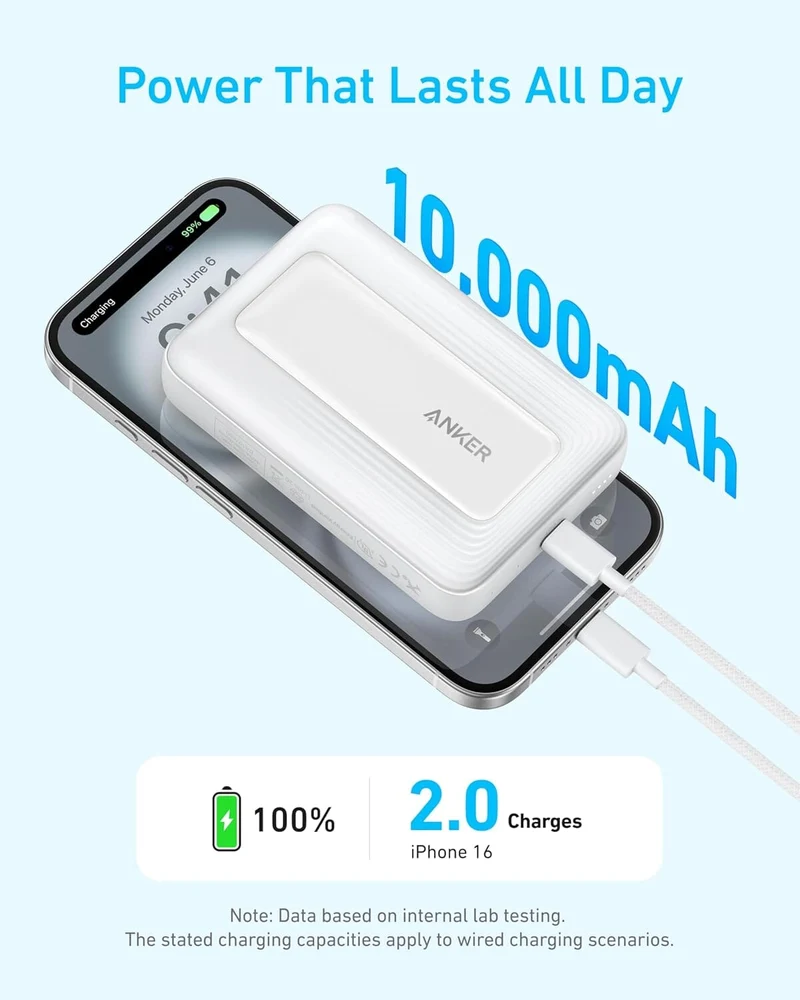 Anker Zolo Magnetic Power Bank, Compact 10,000mAh Wireless with 30W Max Fast Charging