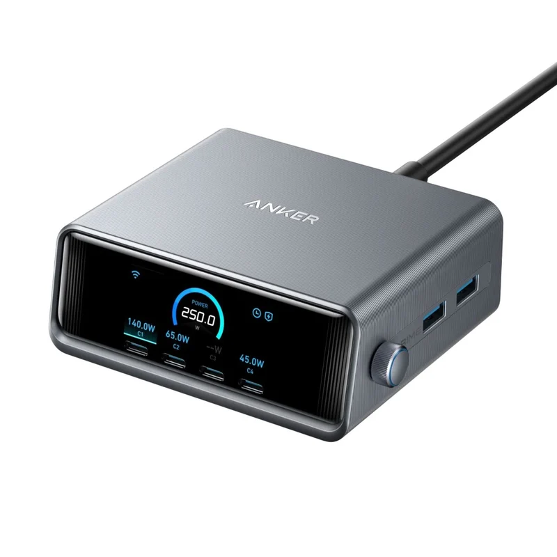 Anker Prime Charger (250W, 6 Ports, Control Dial & Smart Display)