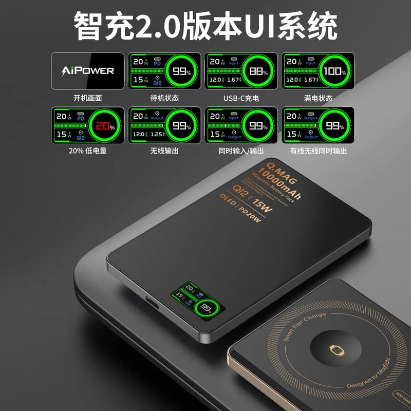 Furper Ultra-thin Magnetic Wireless Charging OLED Display 5000/10000mAh Power Bank