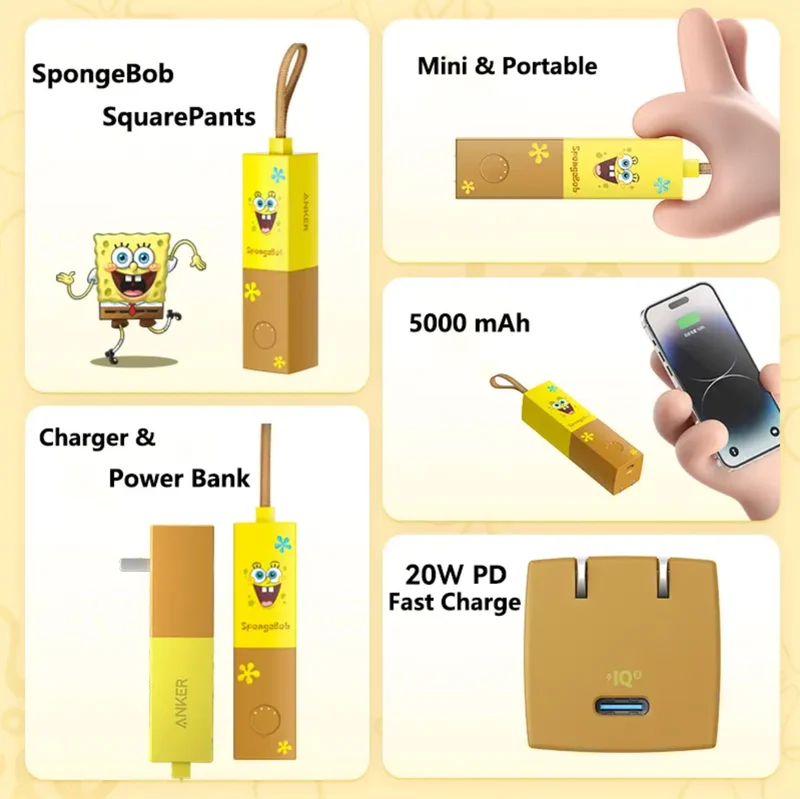 Anker 411 SpongeBob Edition 20W Fast Charger Portable Power Bank 5000mah