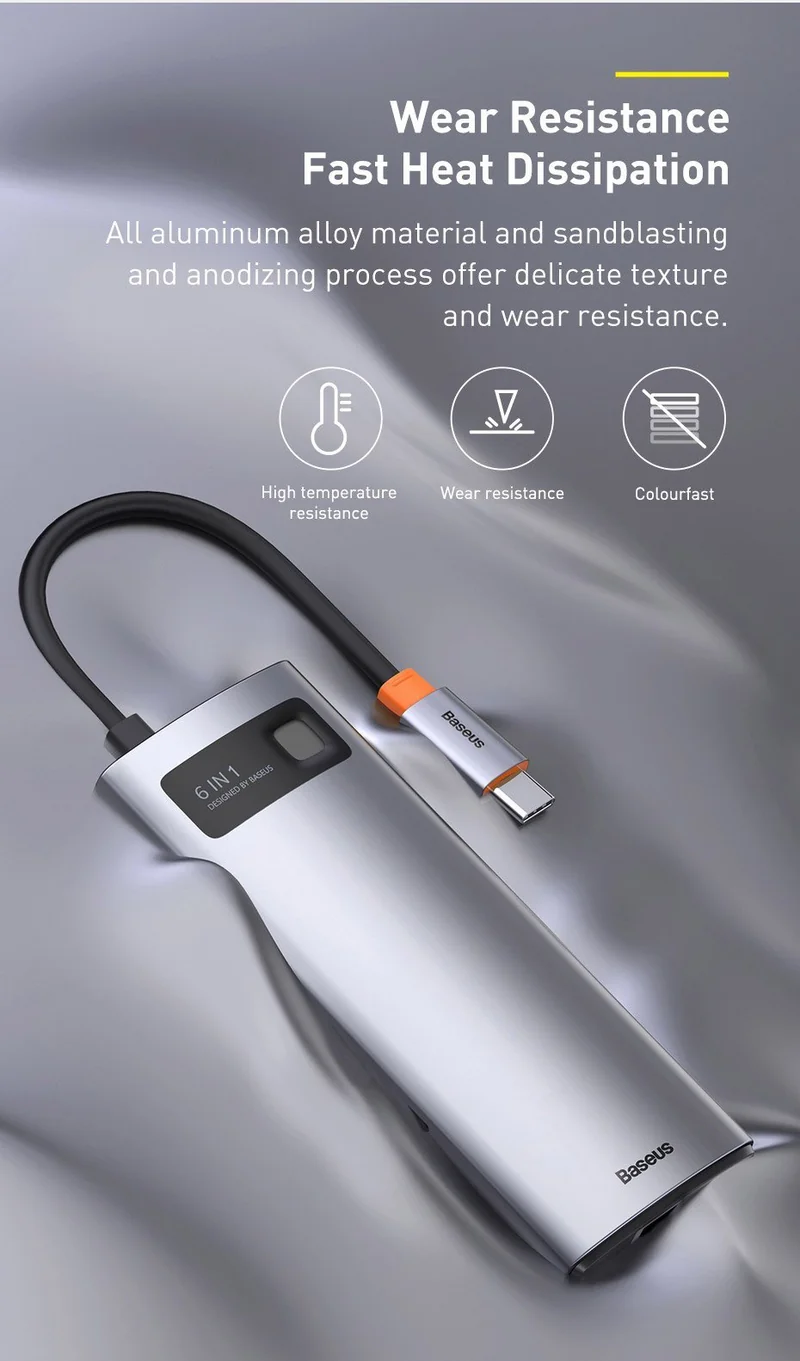 Baseus Metal Gleam Series 6-in-1 Multifunctional Type-C HUB Docking Station