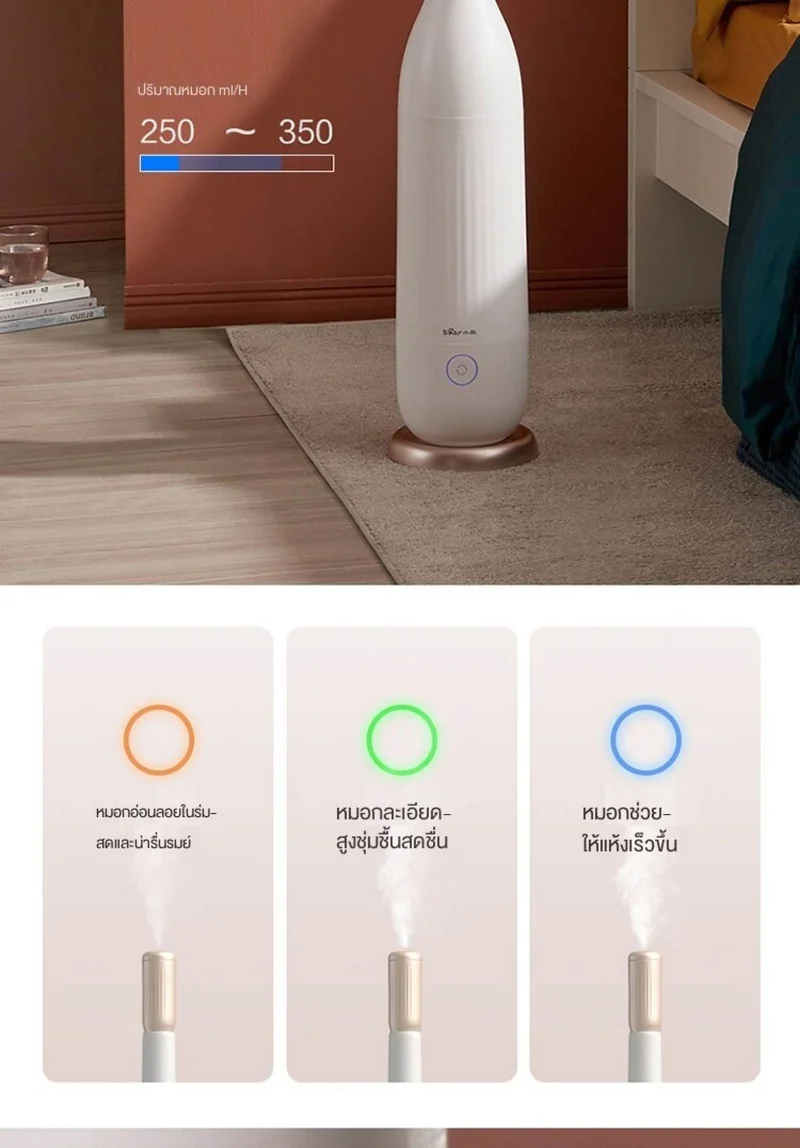 Bear Humidifier 6-liter capacity cylindrical shape, quiet and heavy fog volume
