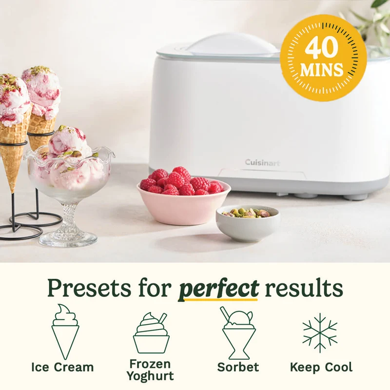 Cuisinart Freeze Ease Ice Cream Dessert Maker 950ml 46.8x29.8cm - White